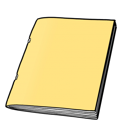 Auf dem Bild ist ein gelbes Heft abgebildet